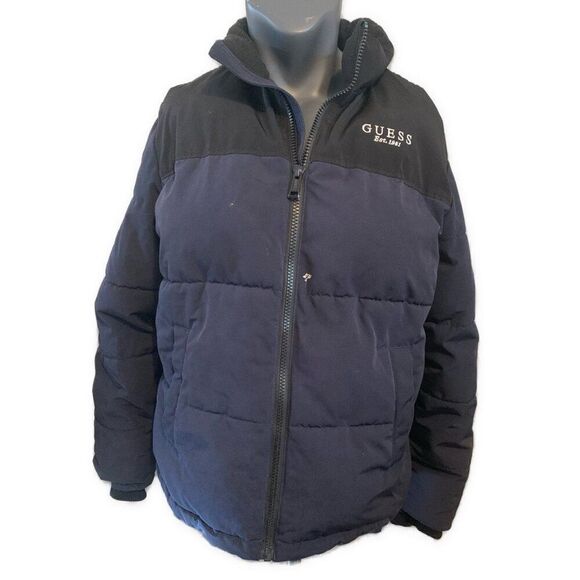 Guess Mens Navy Blue Black Winter Puffer Long Sleeve Jacket Coat XL - Picture 1 of 8